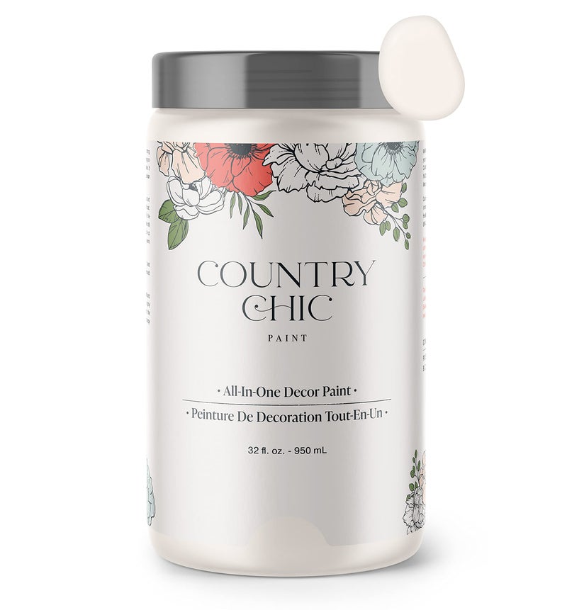 Country Chic Paint Country Chic All-in-One Chalk Paint for Furniture, Cabinets, Home Decor, Eco-Friendly, Matte Finish, Built-In Primer & Top Coat for Wood, Metal - Crinoline (Off White) - Quart 32 oz (950 ml) - Image 1